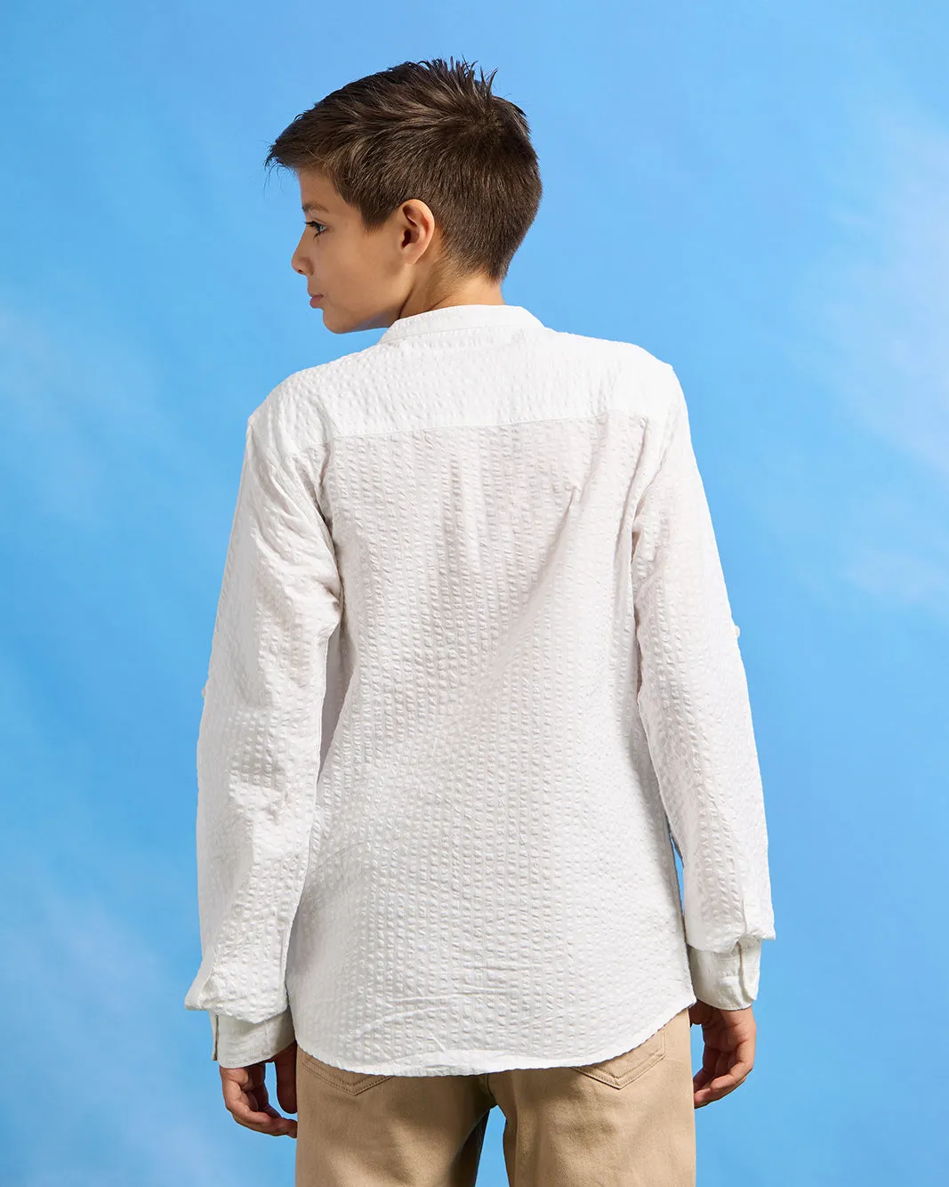 Senior Boys White Plain Mandarin Shirt sold by Redtag product image thumbnail 3