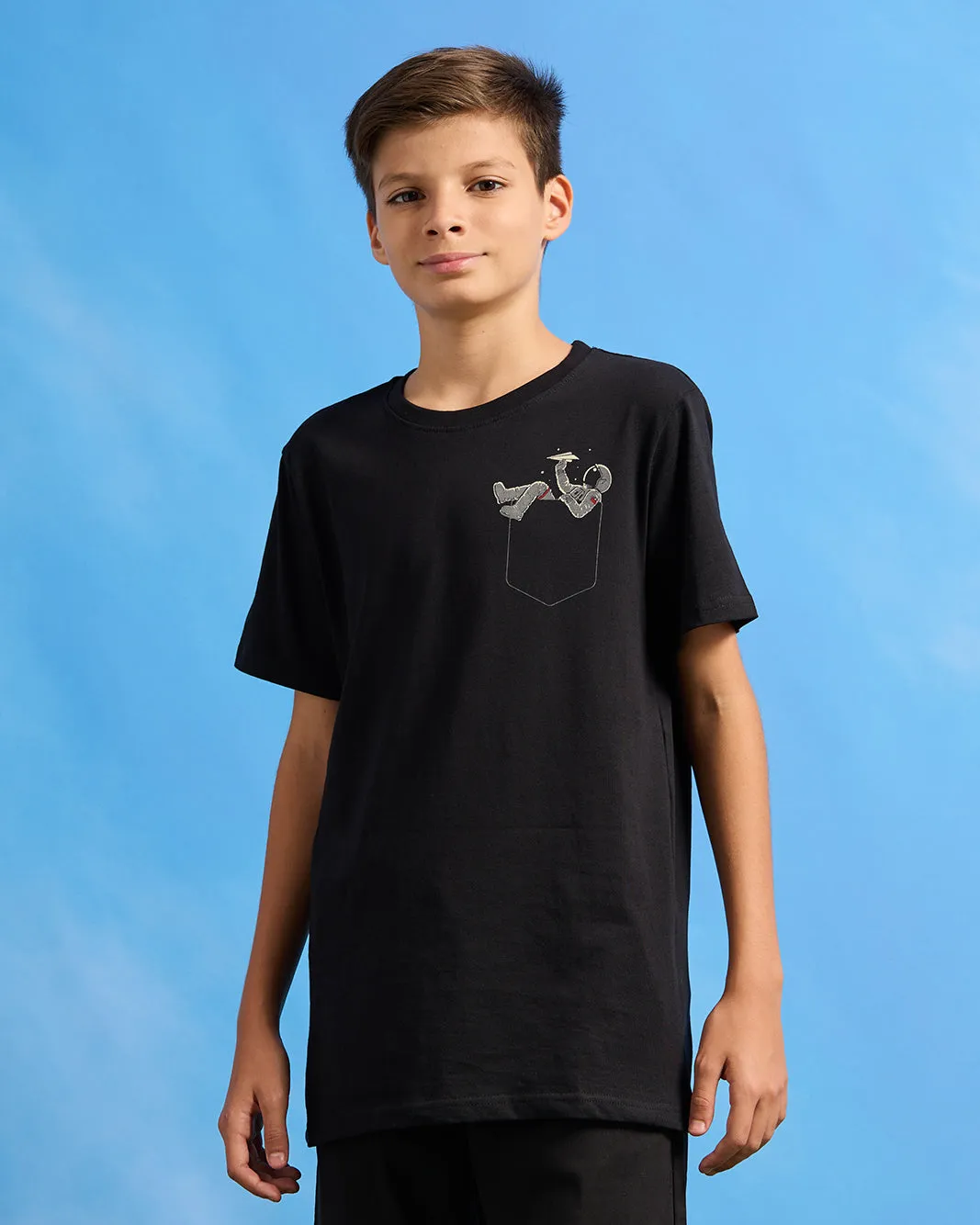 Senior Boys Black Pocket T-Shirt sold by Redtag product image thumbnail 2