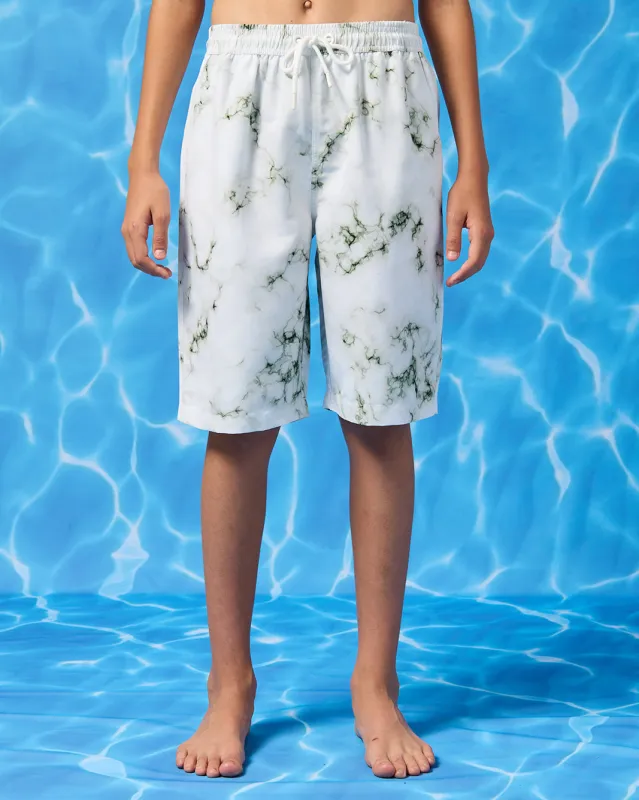 Senior Boys White Printed Swim Shorts sold by Redtag