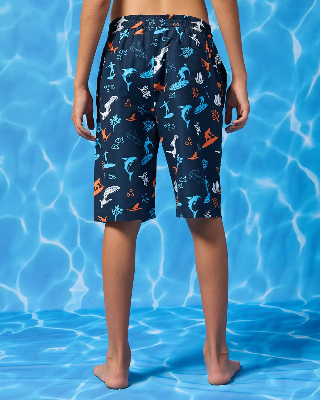 Senior Boys Navy Printed Swim Shorts sold by Redtag product image thumbnail 3