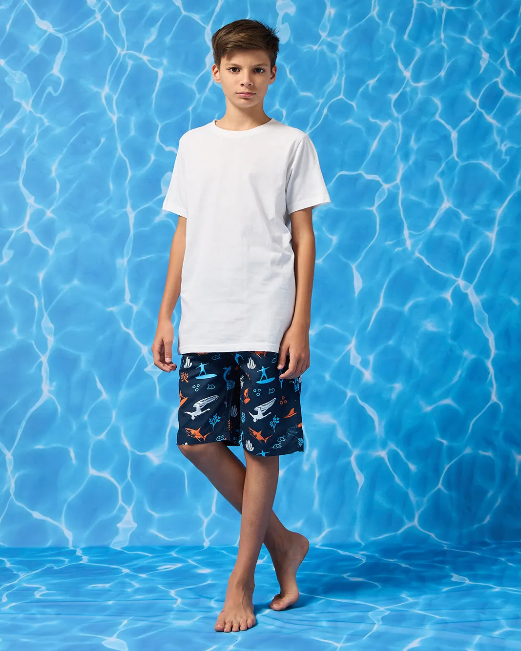 Senior Boys Navy Printed Swim Shorts sold by Redtag product image thumbnail 2