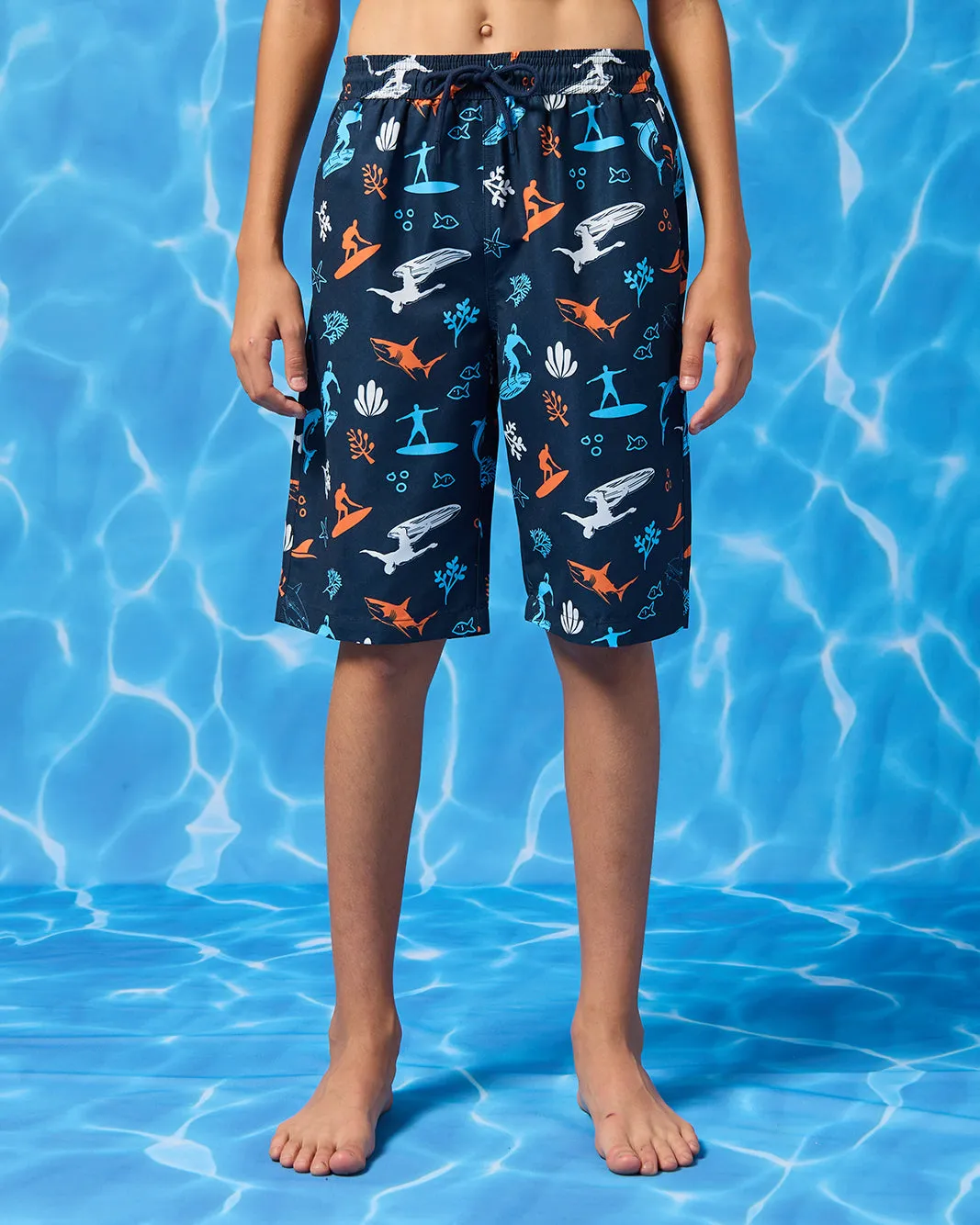 Senior Boys Navy Printed Swim Shorts sold by Redtag