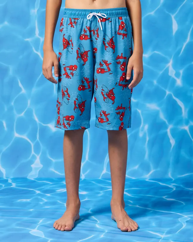 Senior Boys Blue Spiderman Print Swim Shorts sold by Redtag