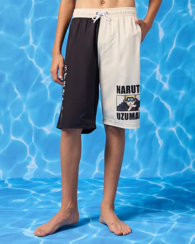 Senior Boys Black And Beige Naruto Swim Shorts sold by Redtag