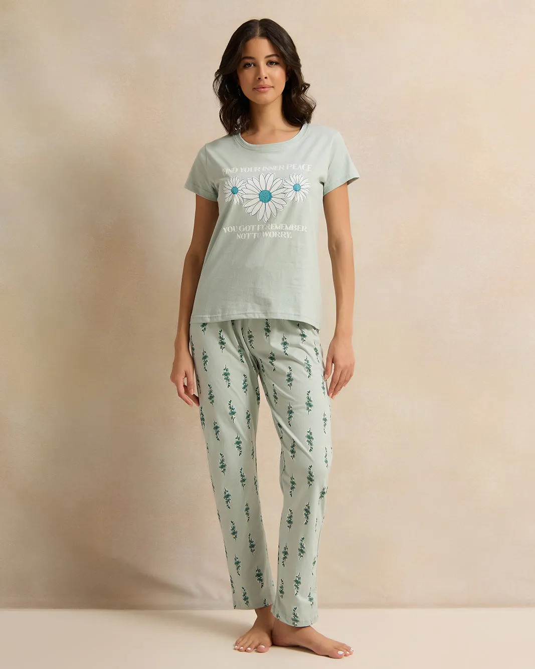 Women Blue Floral Printed Payjama Set (2 Piece) sold by Redtag