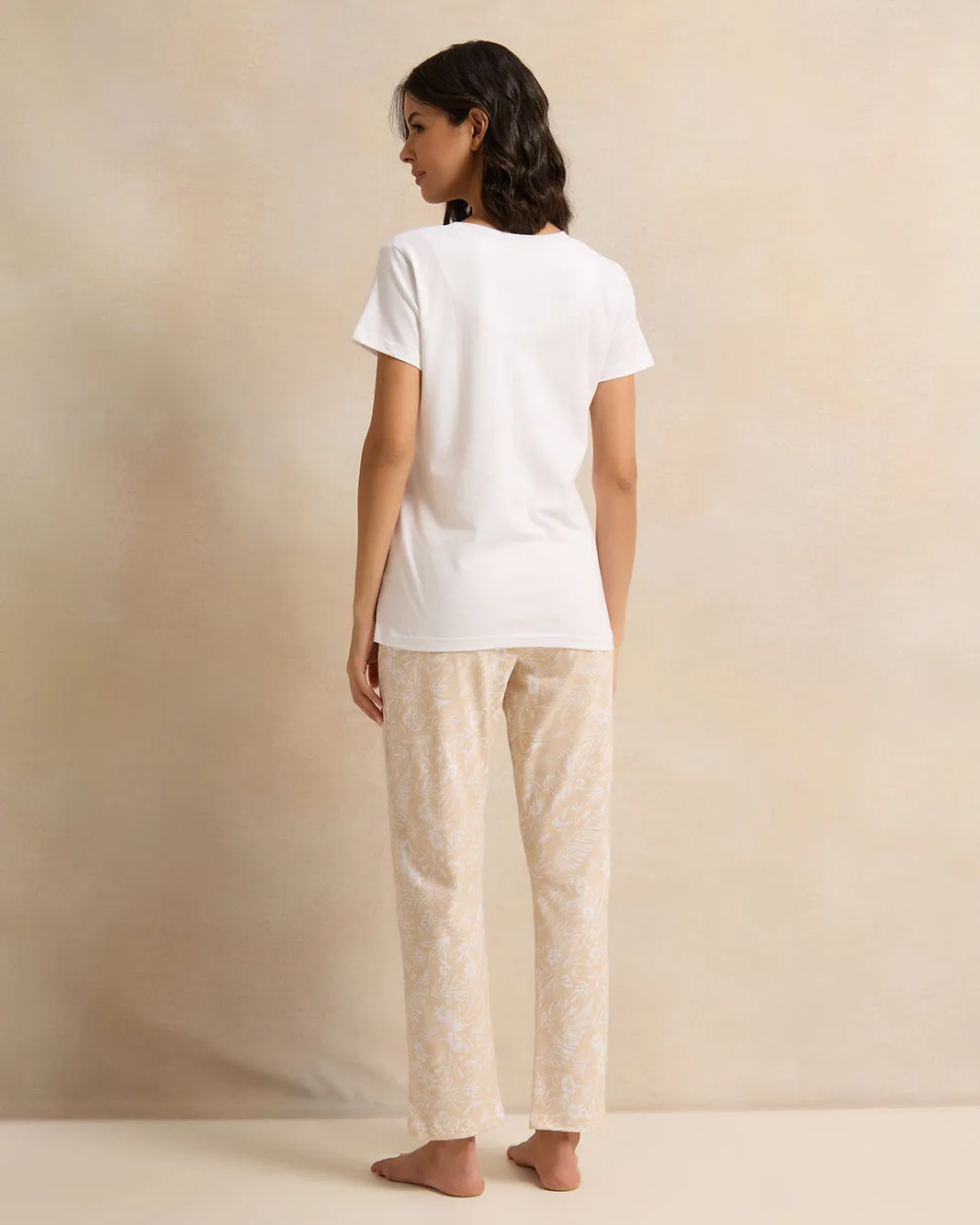 Women Beige And White Printed Payjama Set (2 Piece) sold by Redtag product image thumbnail 4