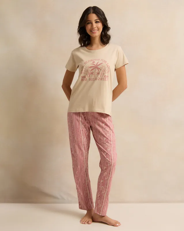 Women Pink And Yellow Printed Payjama Set (2 Piece) sold by Redtag