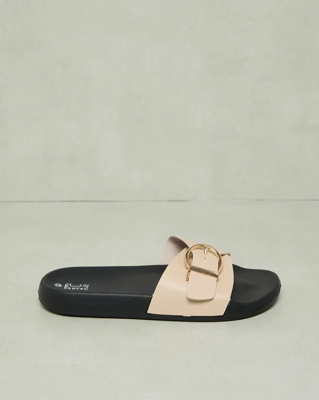 Women Beige Buckle Trim Slide sold by Redtag