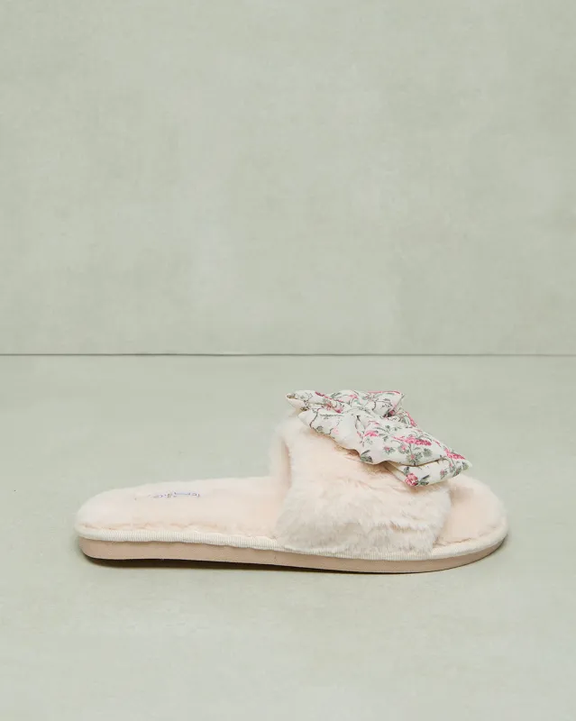 Women Beige Slipper With Bow Trim sold by Redtag