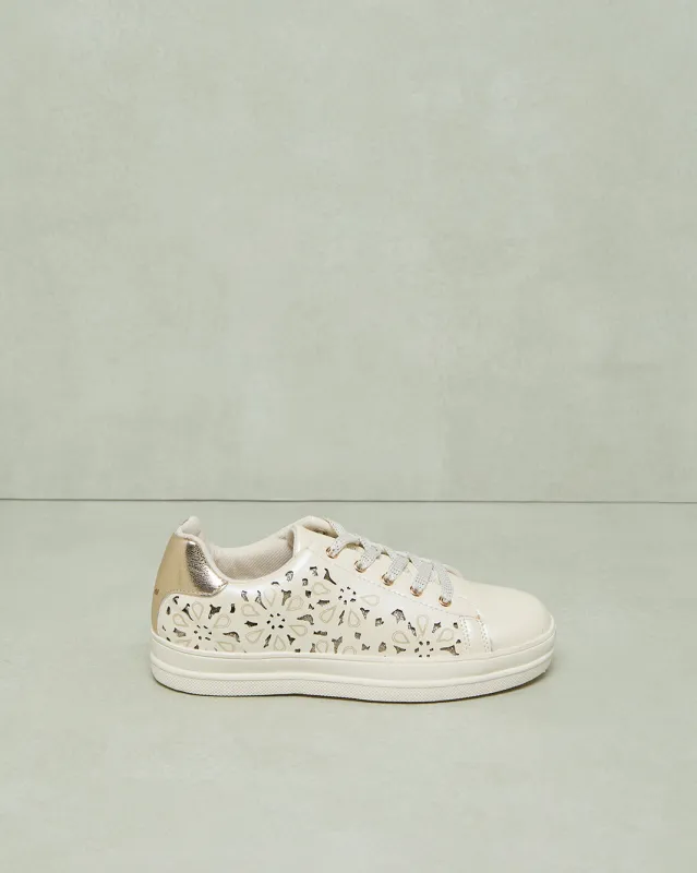 Senior Girls White Laser-Cut Sneakers sold by Redtag