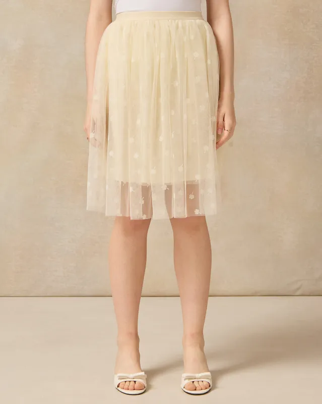 Senior Girls Cream Embellished Tulle Skirt sold by Redtag