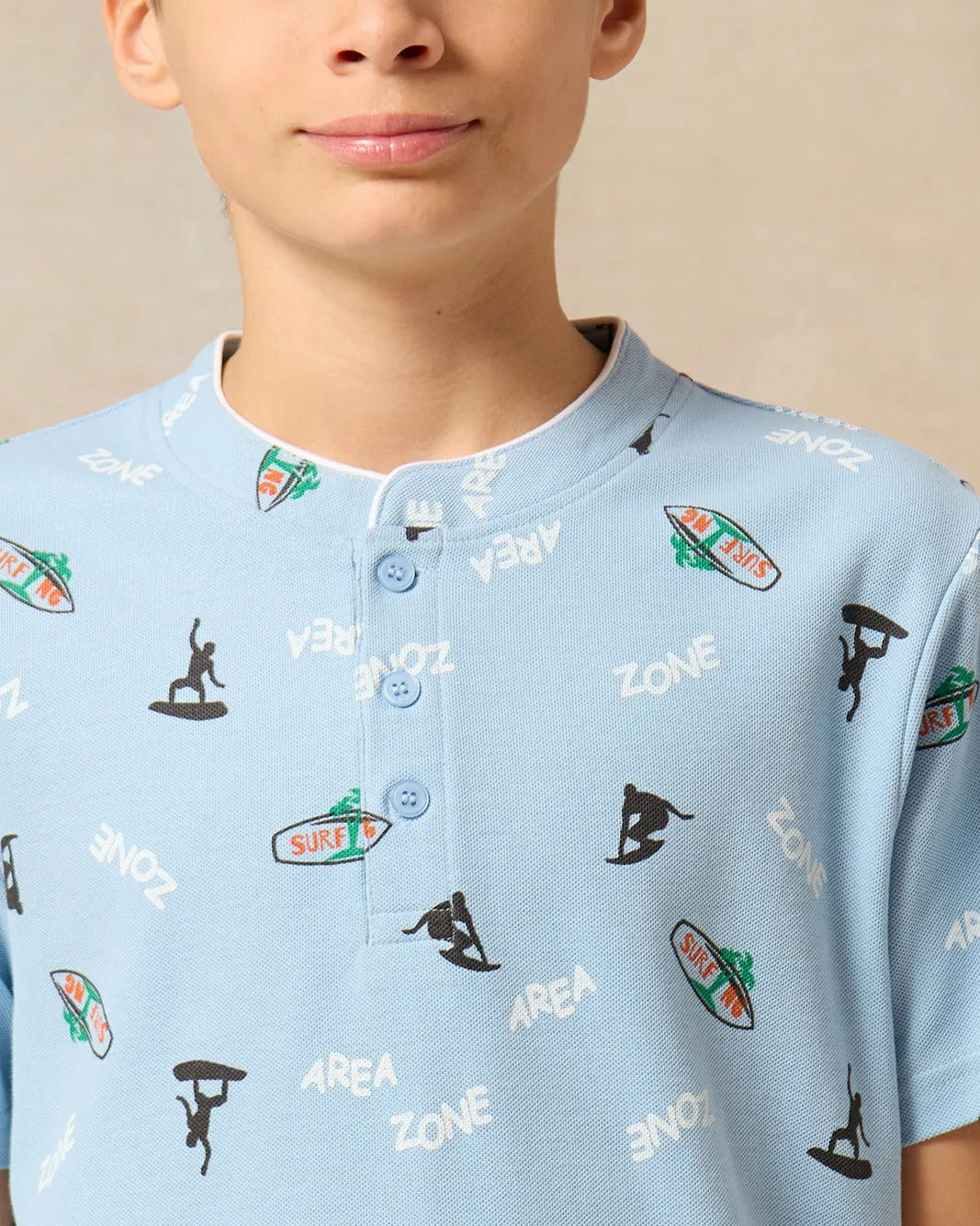 Senior Boys Blue Printed Polo Shirt sold by Redtag product image thumbnail 4