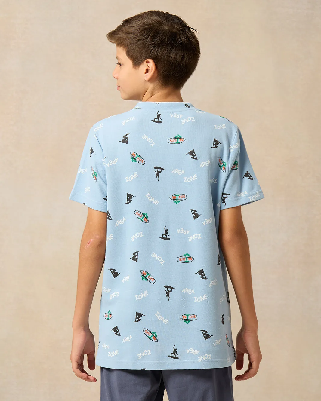 Senior Boys Blue Printed Polo Shirt sold by Redtag product image thumbnail 3