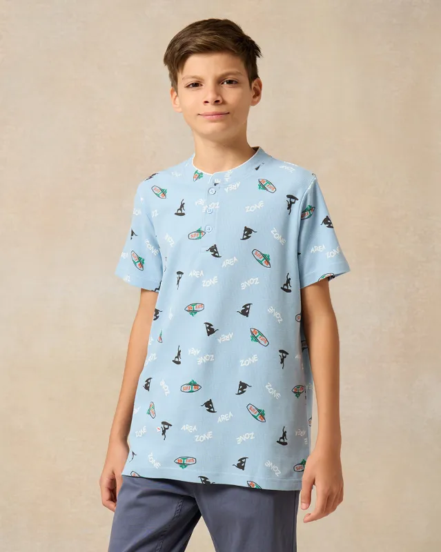 Senior Boys Blue Printed Polo Shirt sold by Redtag
