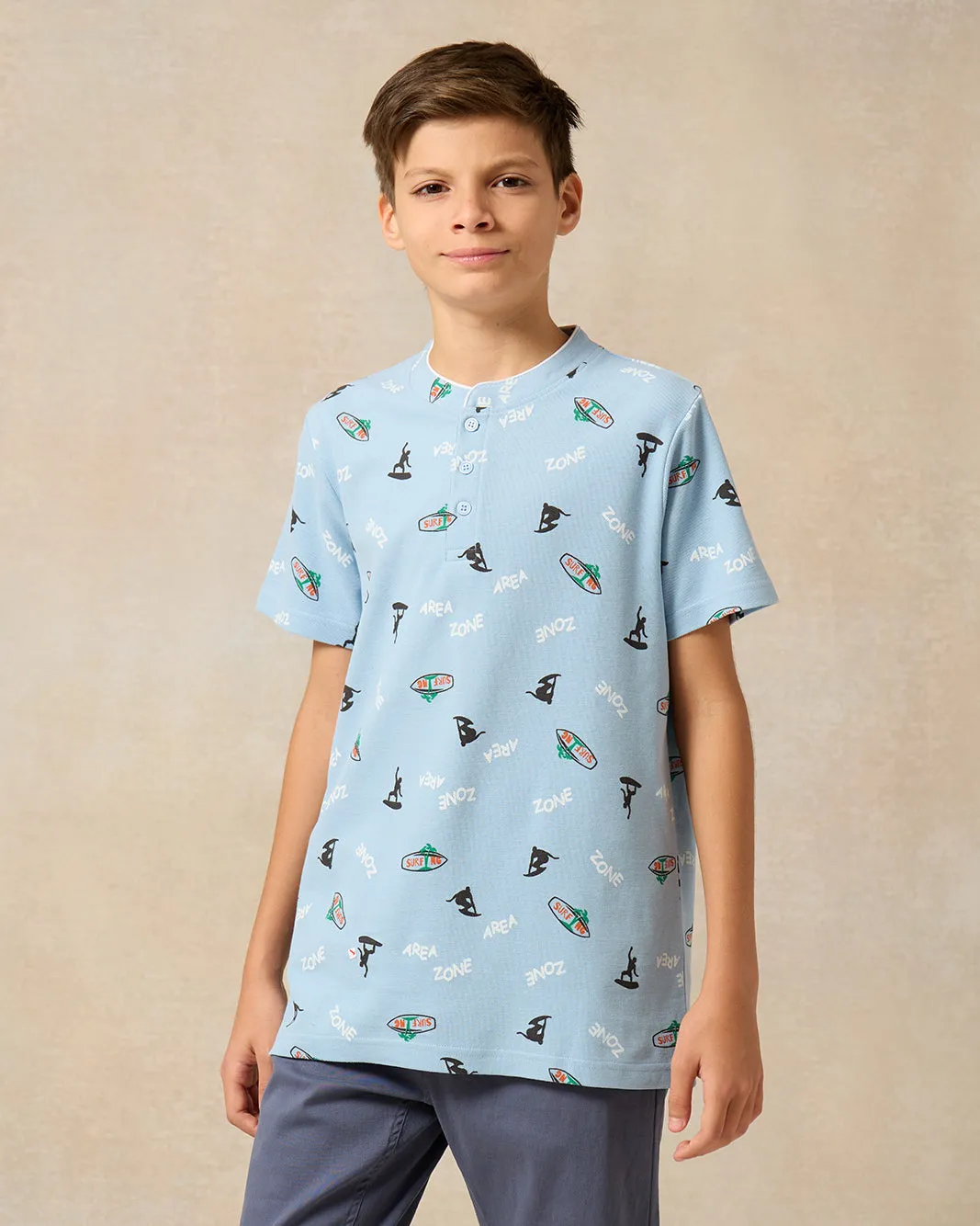 Senior Boys Blue Printed Polo Shirt sold by Redtag