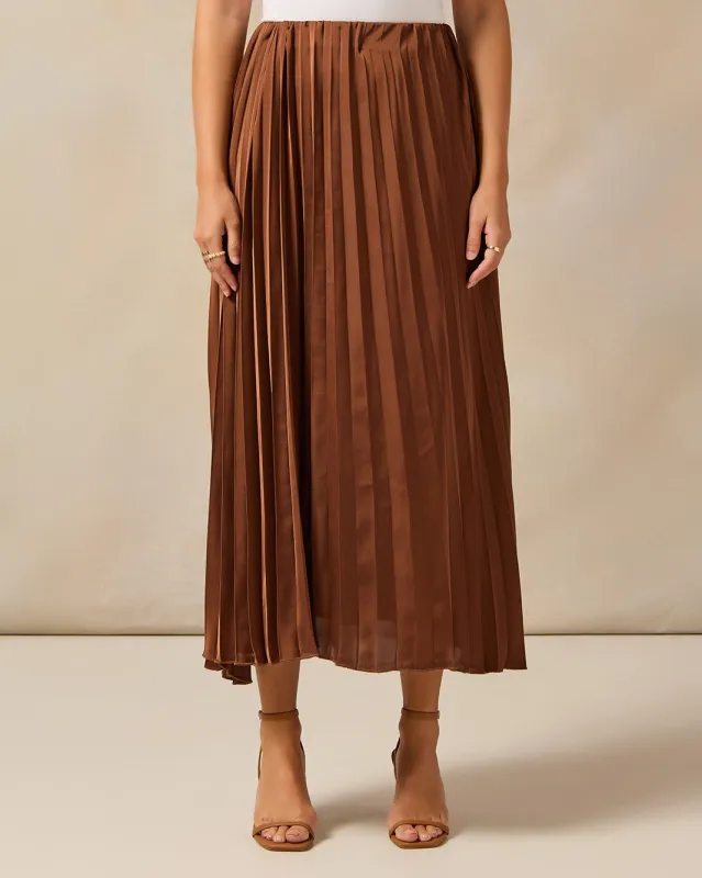 Women Brown Pleated Skirt sold by Redtag