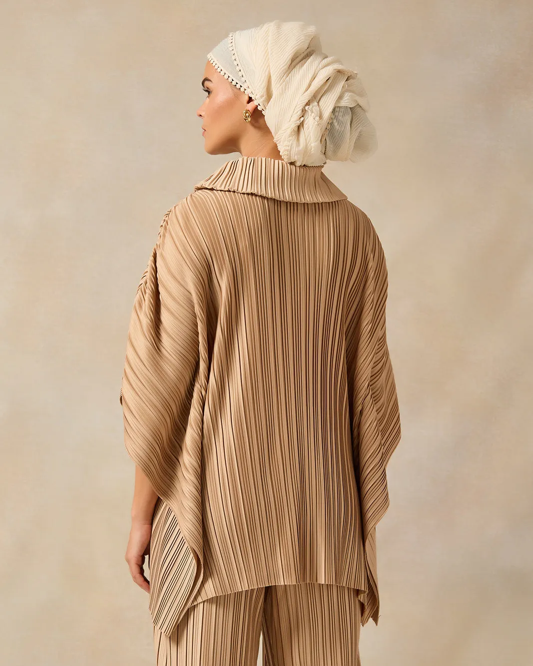 Women Beige Pleated High Neck Blouse sold by Redtag product image thumbnail 3