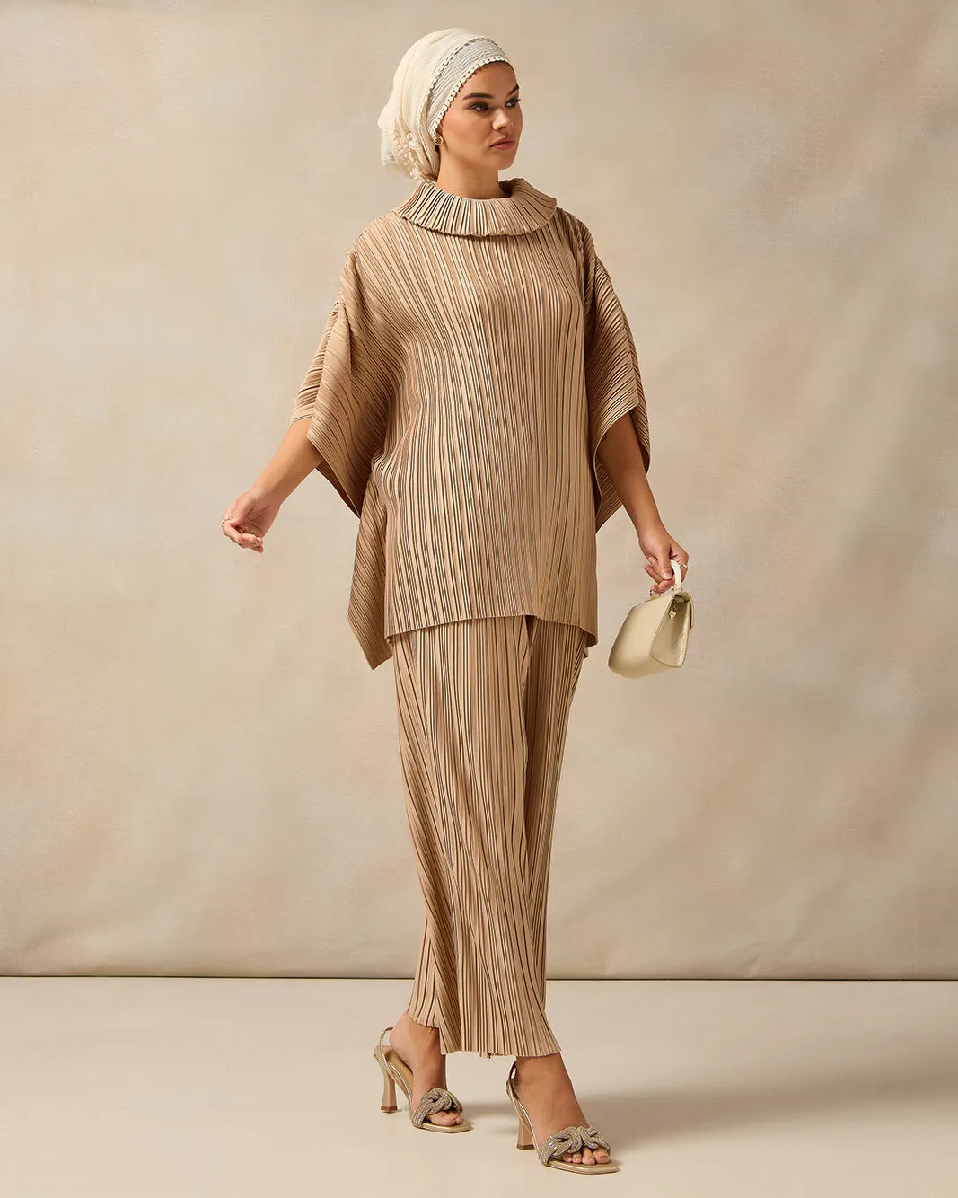 Women Beige Pleated High Neck Blouse sold by Redtag product image thumbnail 2