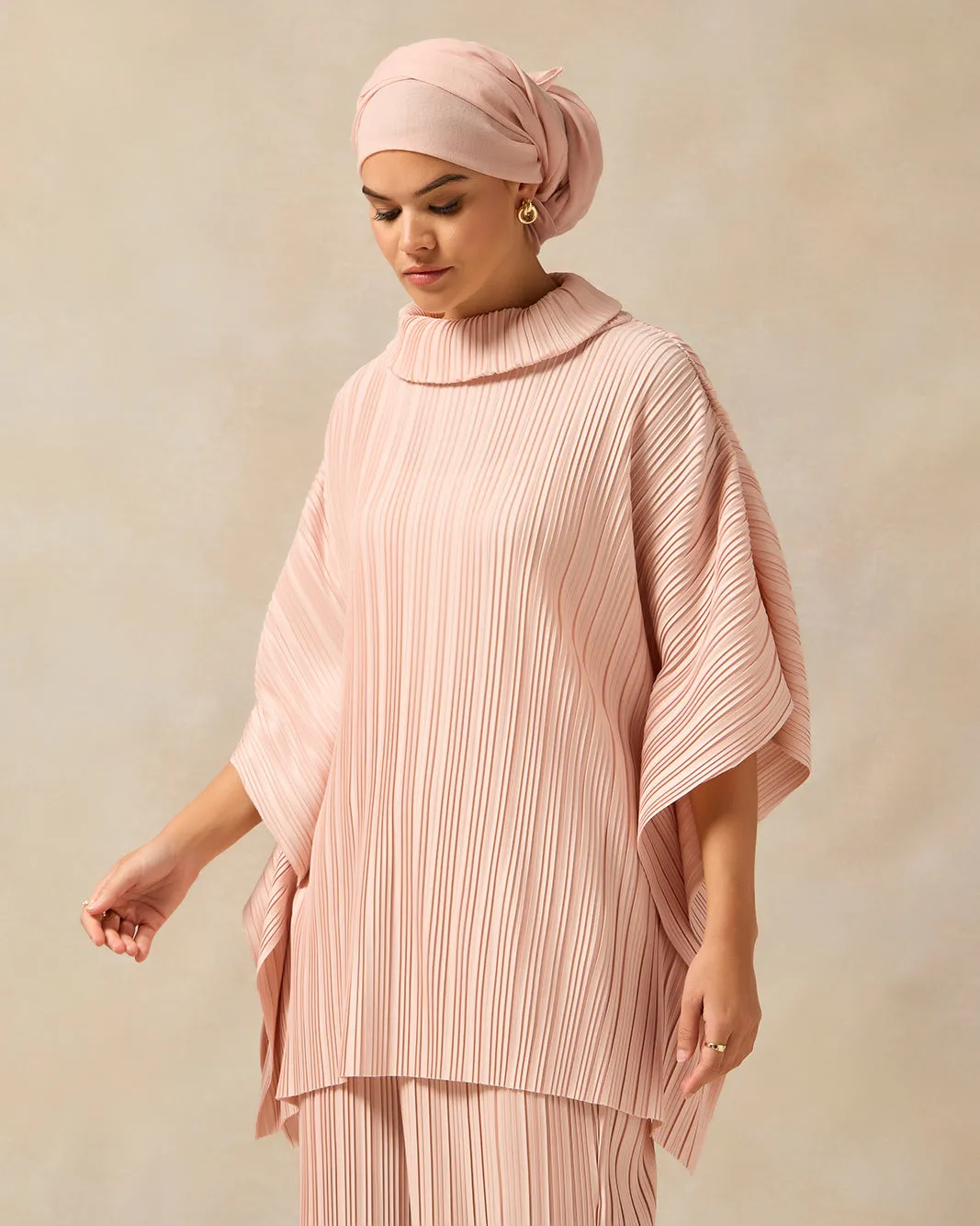 Women Pink Pleated High Neck Blouse sold by Redtag