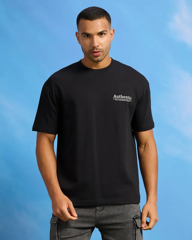 Men Black Terry Printed T-Shirt sold by Redtag