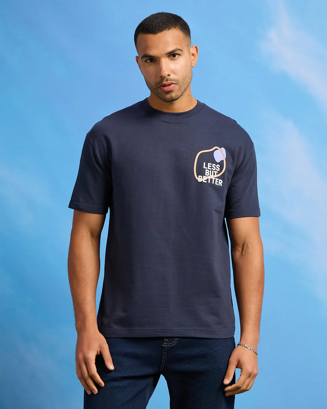 Men Navy Terry Printed T-Shirt sold by Redtag