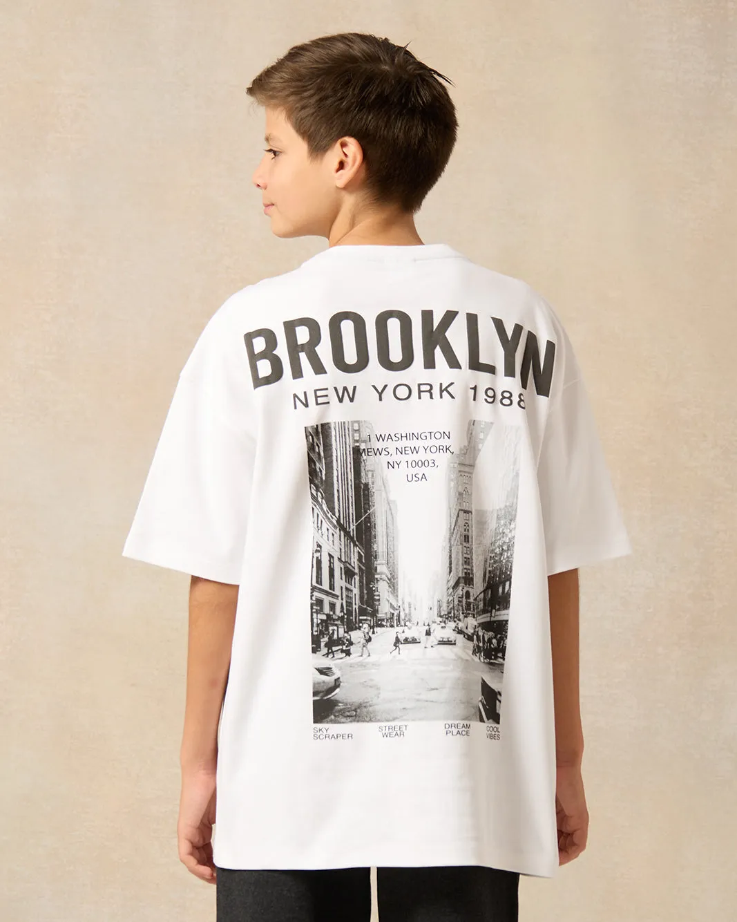 Senior Boys White Brooklyn New York 1988 Print Over Size T-Shirt sold by Redtag product image thumbnail 3