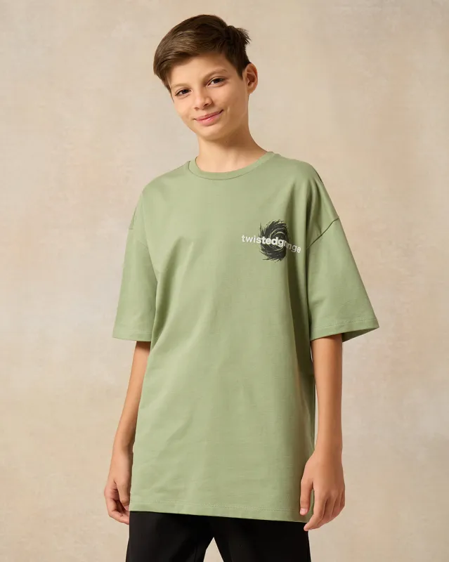Senior Boys Green Twisted Grunge Print Over Size T-Shirt sold by Redtag