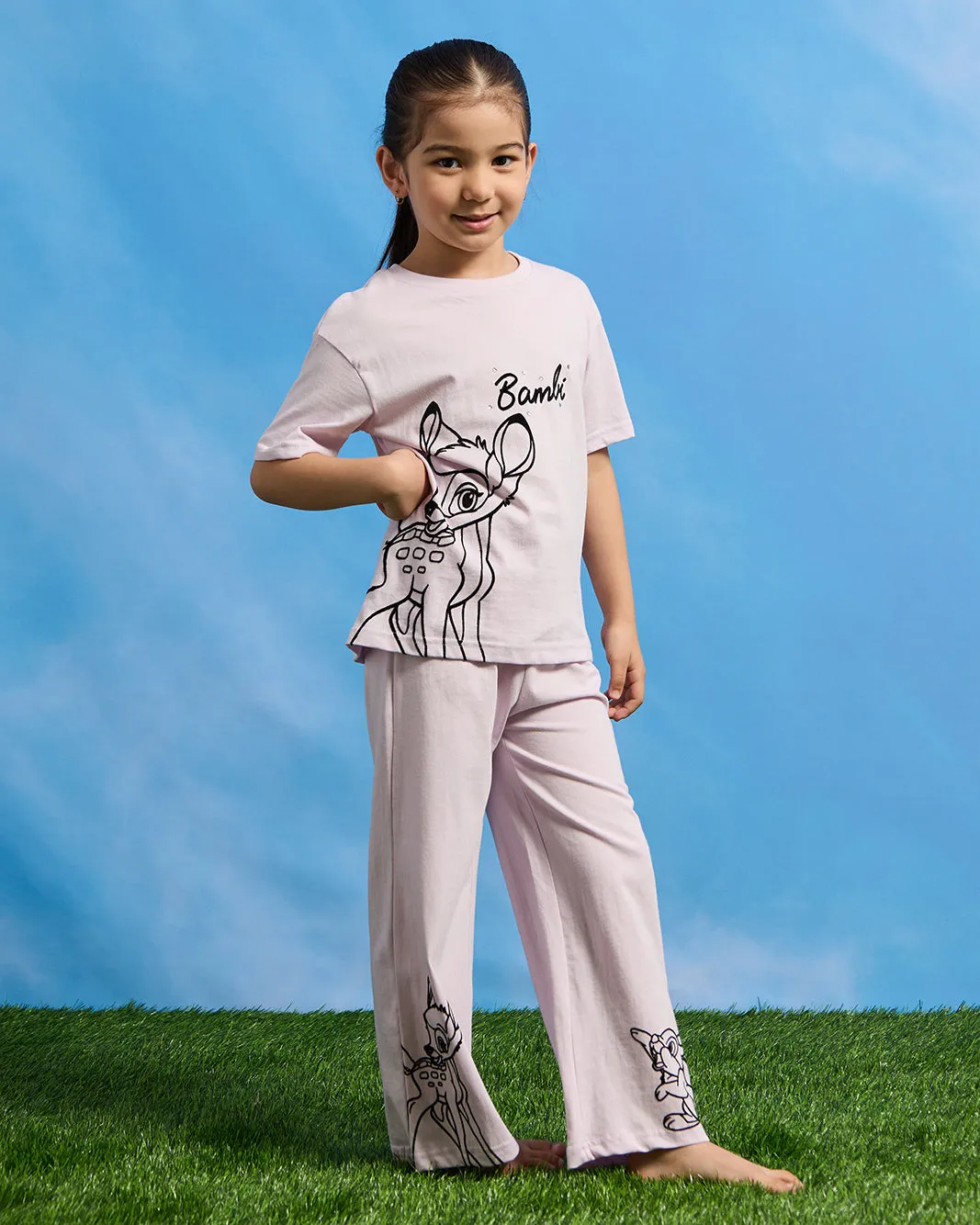 Girls Blue Bambi Placement Print Pyjama Set (2 Piece) sold by Redtag