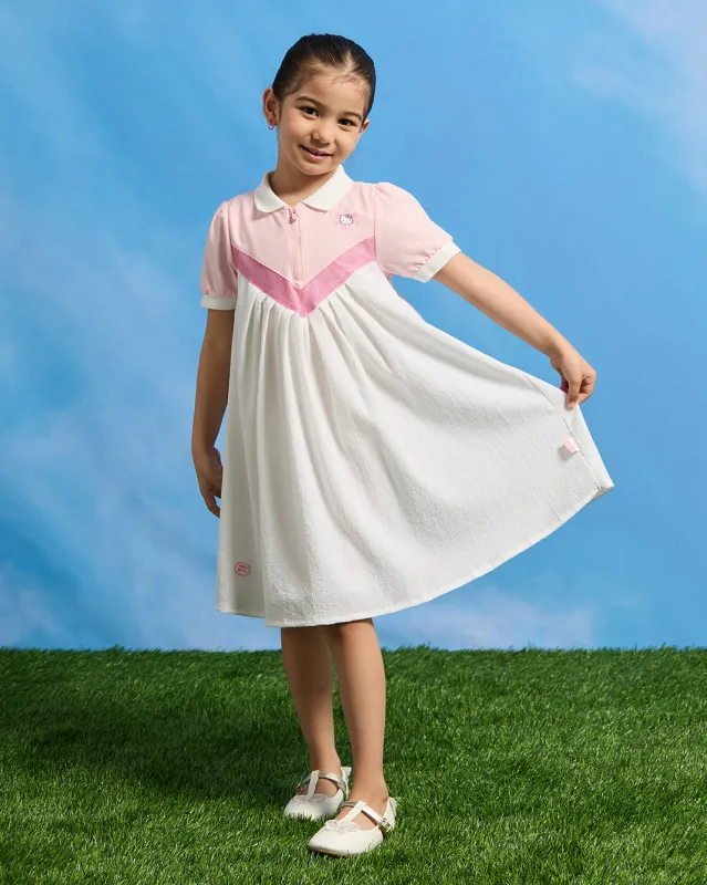 Girls Pink And White Hello Kitty Placement Print Cut & Sew Collared Dress sold by Redtag