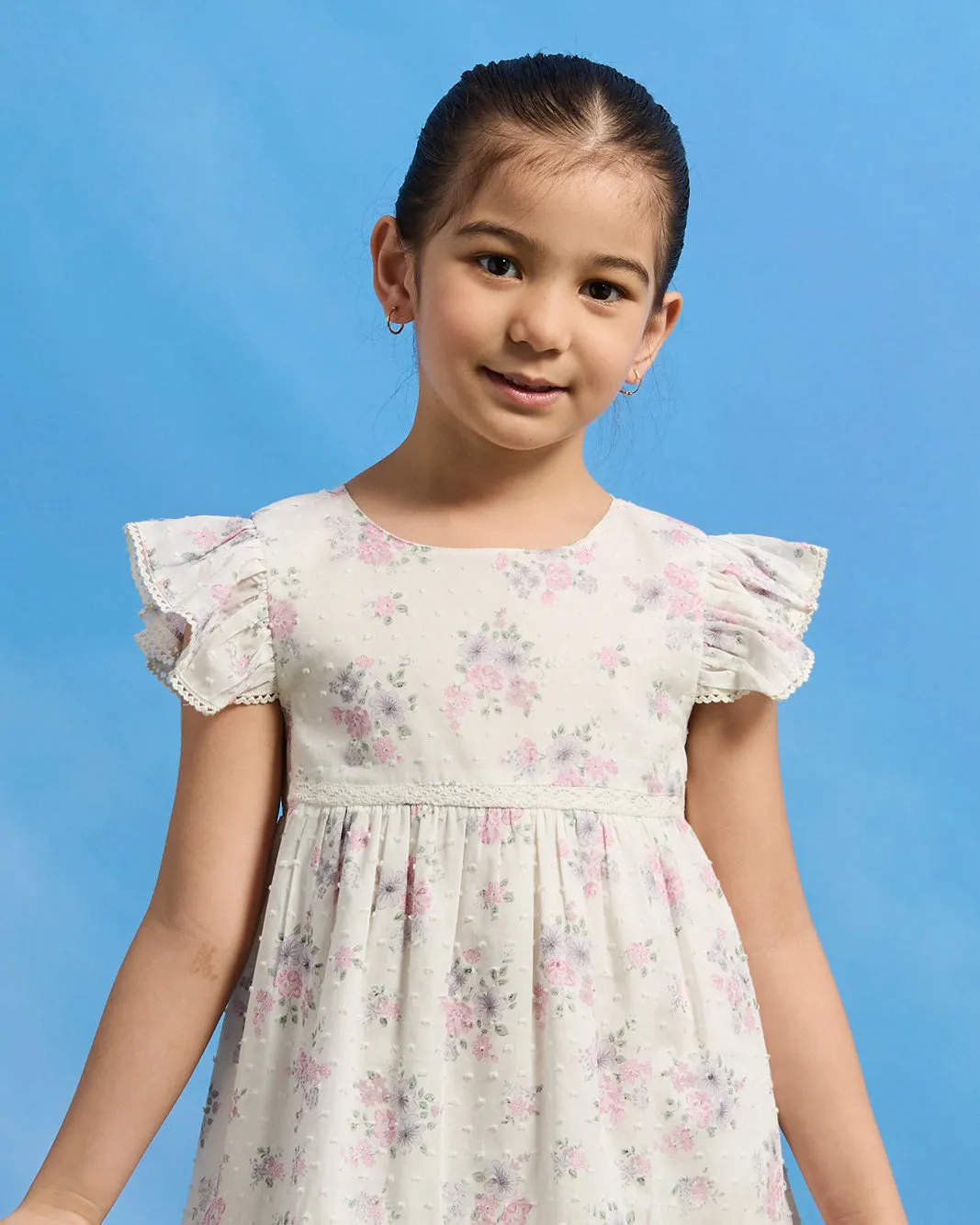Girls White Floral Tiered Dress sold by Redtag product image thumbnail 2