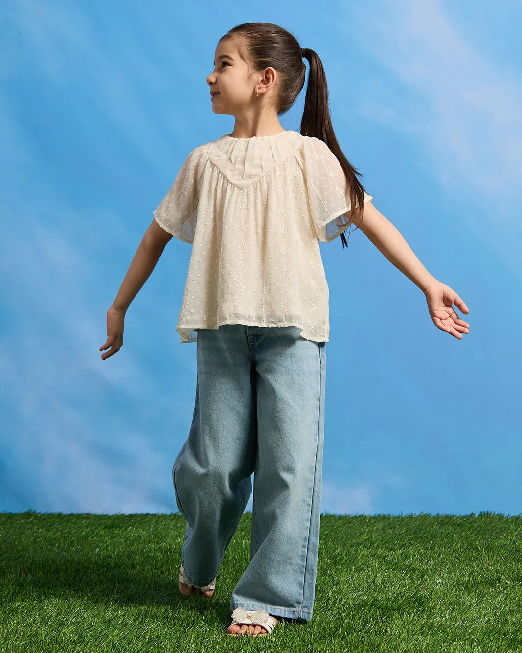 Girls Beige Textured Blouse sold by Redtag product image thumbnail 2