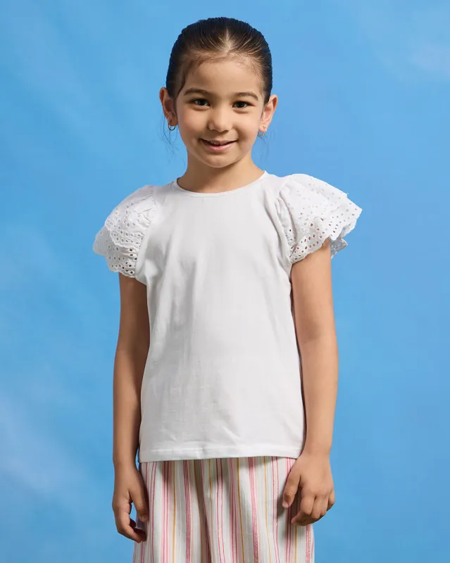 Girls White Embossed Casual Top sold by Redtag