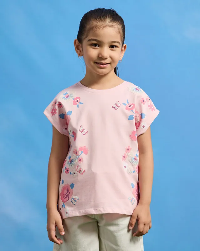 Girls Pink Floral Printed Top sold by Redtag