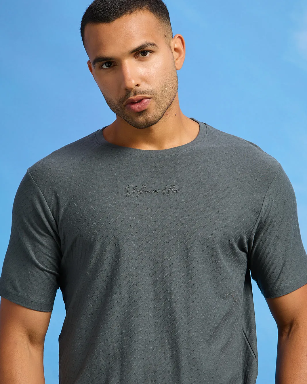Men Grey Jacquard T-Shirt sold by Redtag product image thumbnail 4