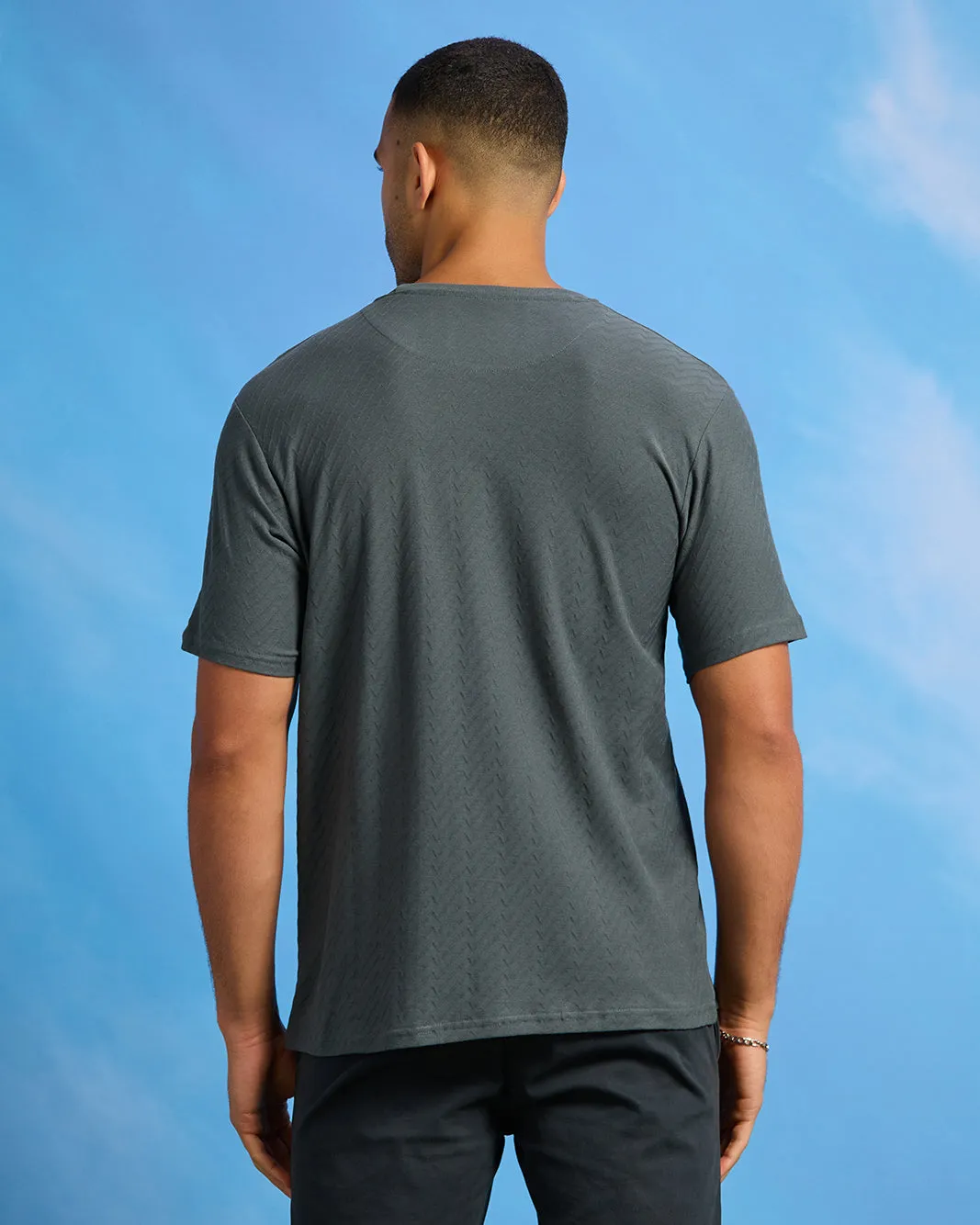 Men Grey Jacquard T-Shirt sold by Redtag product image thumbnail 3