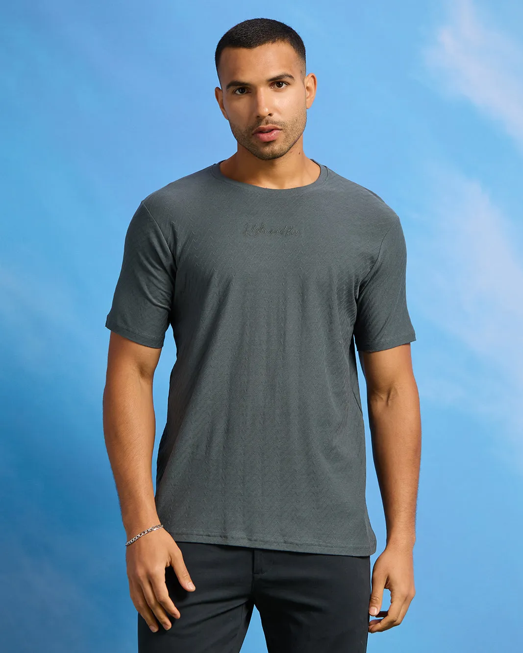 Men Grey Jacquard T-Shirt sold by Redtag