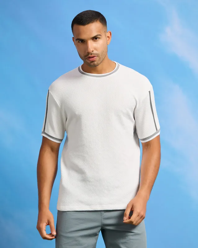 Men White Jacquard T-Shirt sold by Redtag