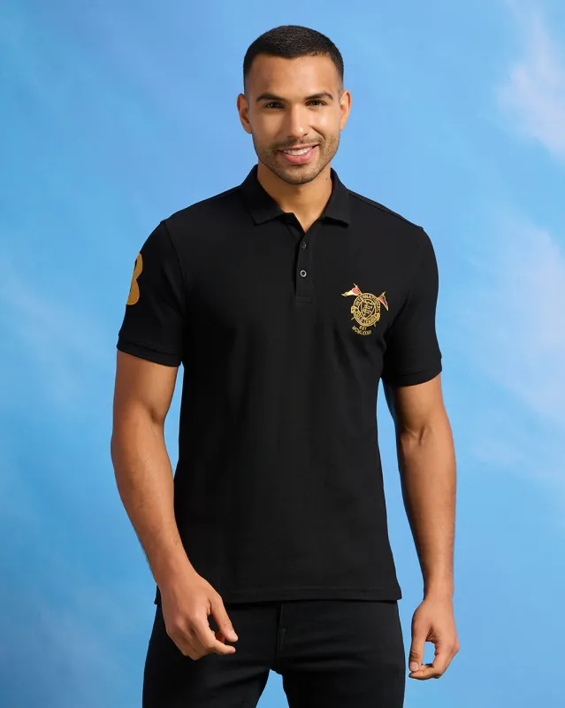 Men Black Badge Embellished Polo Shirt sold by Redtag