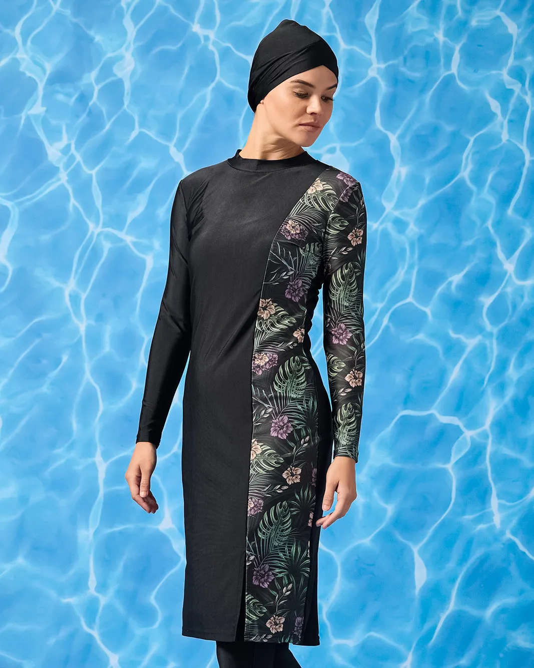 Women Black Printed Long Length Burkini With Cap (3 Piece) sold by Redtag product image thumbnail 2