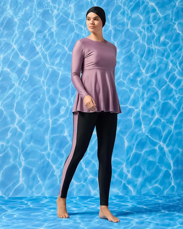 Women Lilac And Black Front Knot Burkini Swim Suit (2 Piece) sold by Redtag