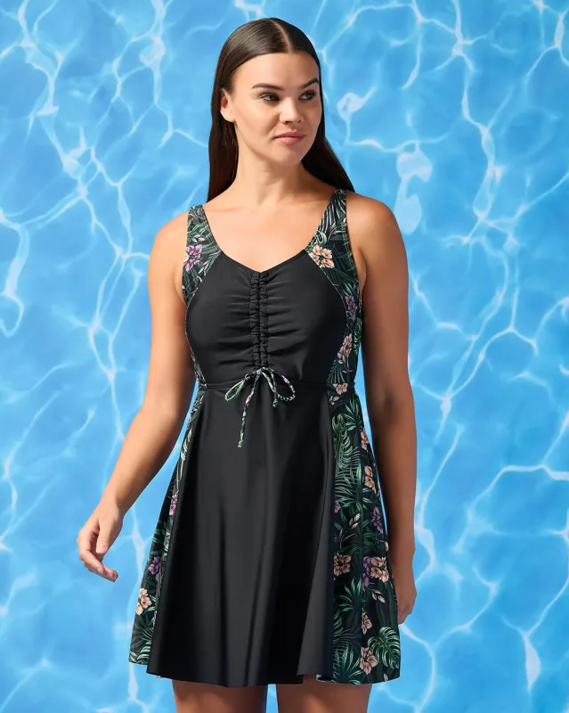 Women Black Printed Swim Dress With Belt In Shorts sold by Redtag