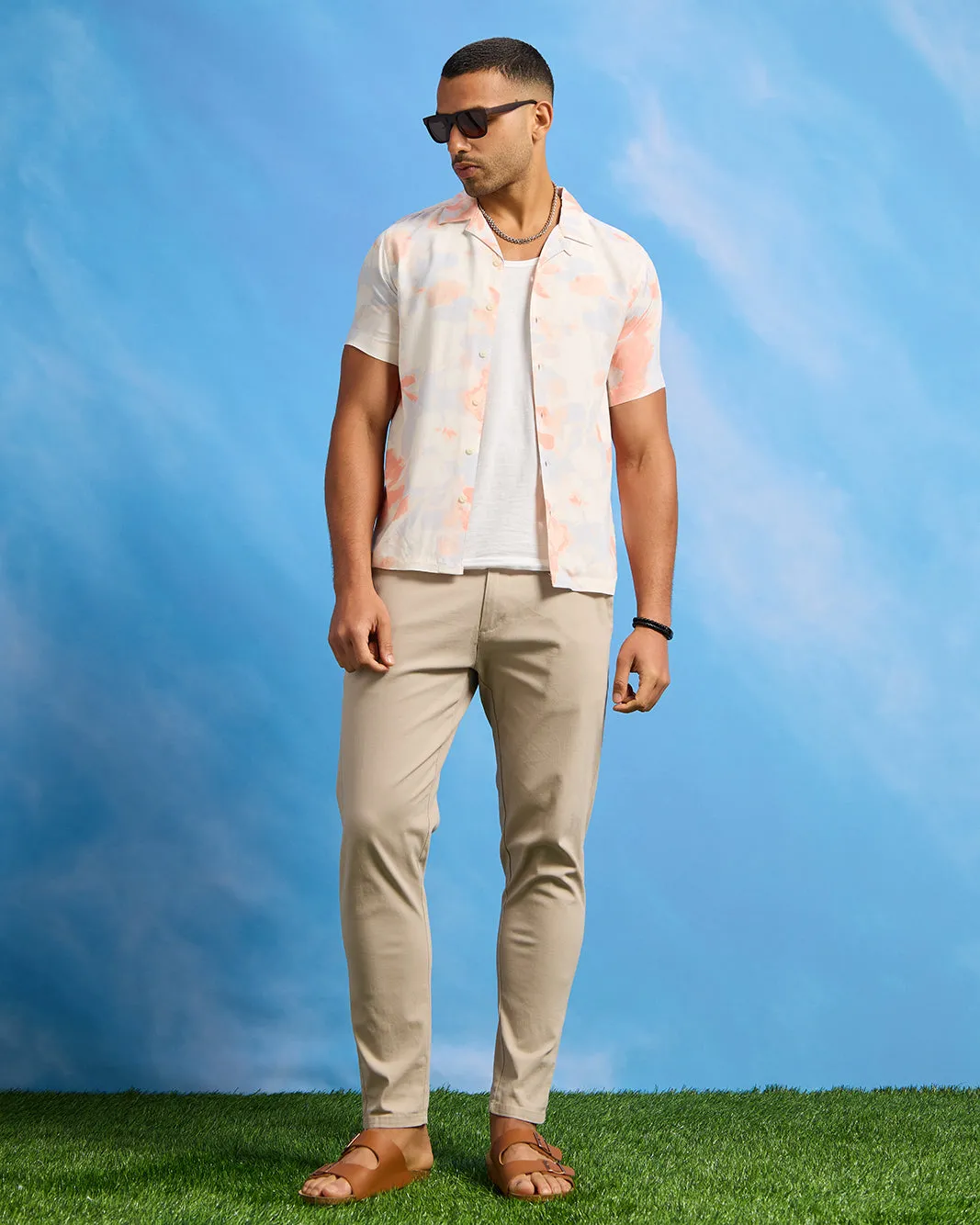Men Beige Collared Resort Shirt sold by Redtag