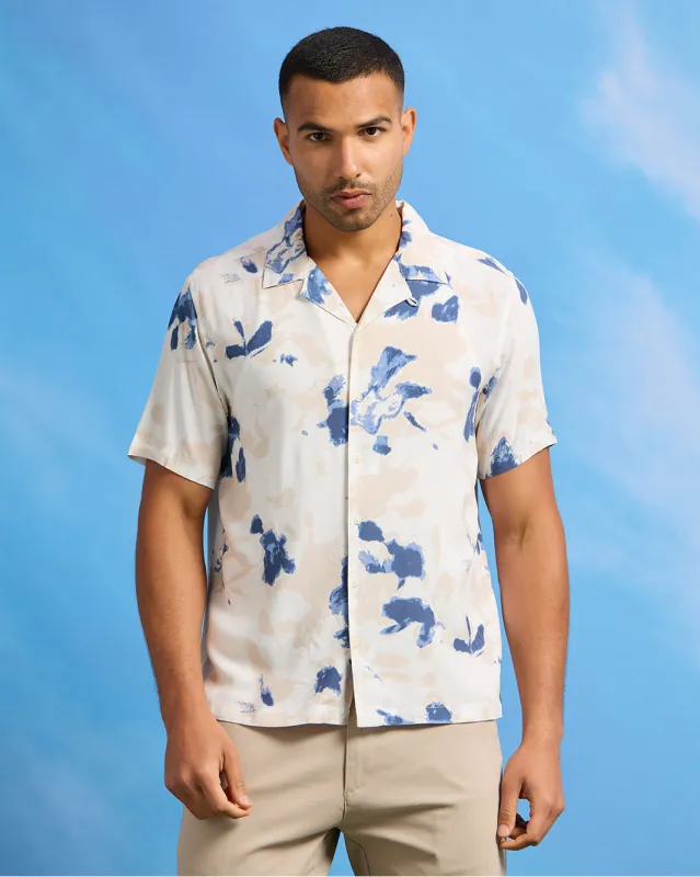 Men Beige Printed Resort Shirt sold by Redtag