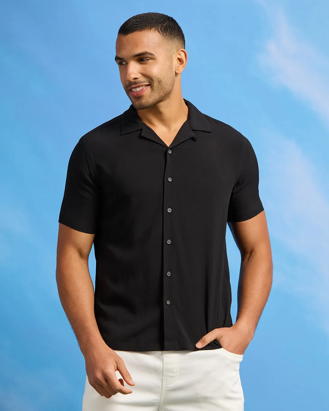 Men Black Solid Resort Shirt sold by Redtag product image thumbnail 2
