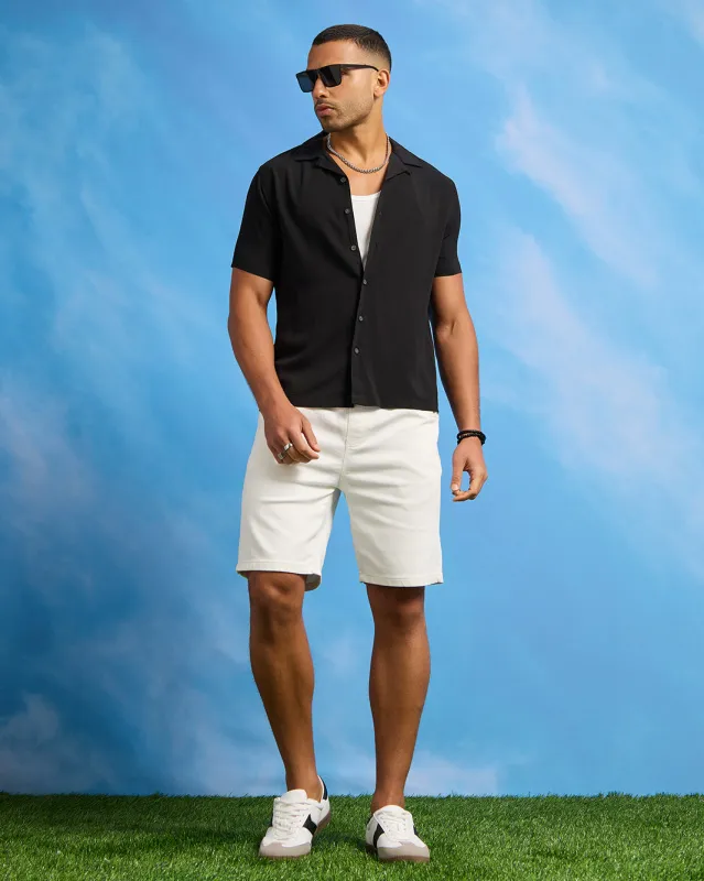 Men Black Solid Resort Shirt sold by Redtag
