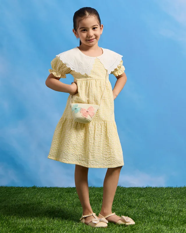 Girls Yellow Collared Seersucker Dress sold by Redtag