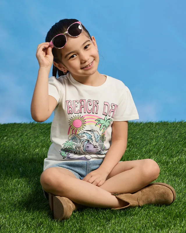 Girls Ivory Beach Day Print T-Shirt sold by Redtag
