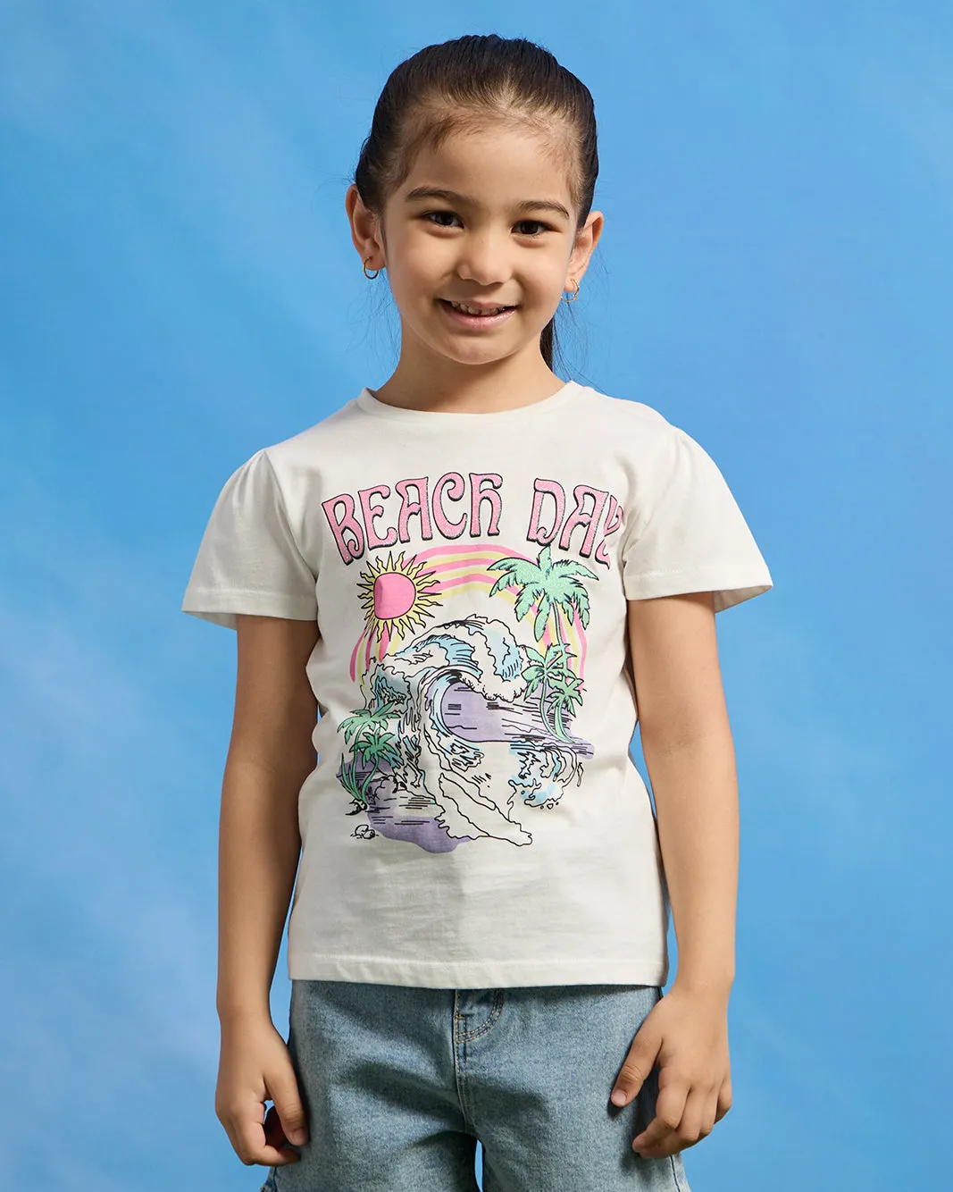 Girls Ivory Beach Day Print T-Shirt sold by Redtag product image thumbnail 2