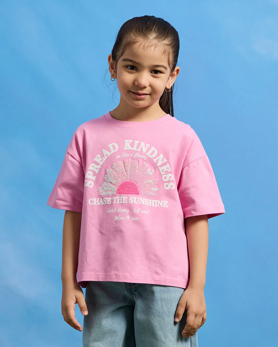 Girls Pink Spread Kindness Print Boxy T-Shirt sold by Redtag product image thumbnail 2