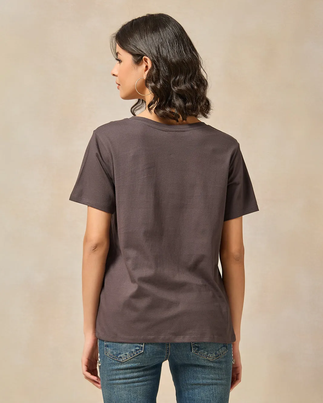 Women Charcoal Printed T-Shirt sold by Redtag product image thumbnail 3